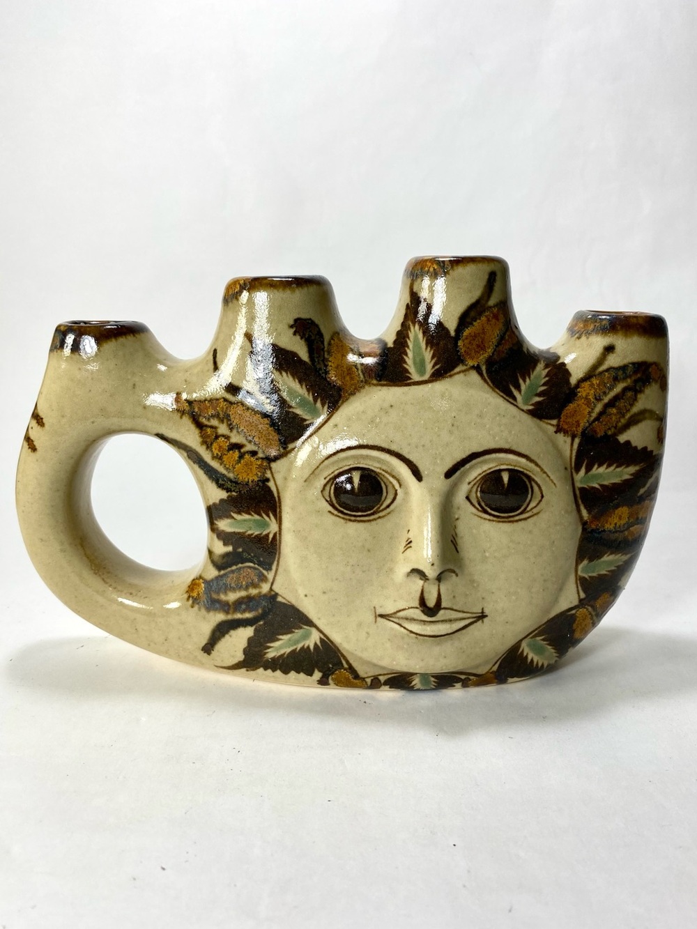Mexican Pottery 4x Candle Holder by Carlos Villanueva Hand Painted Face Ceramics